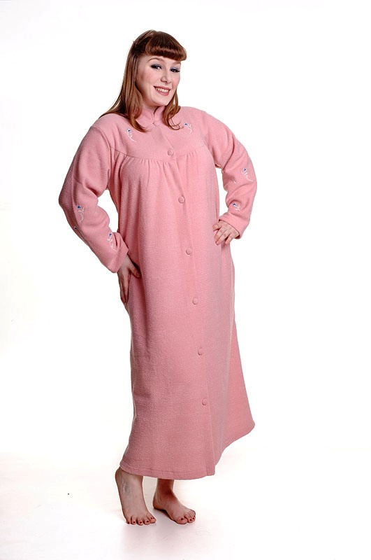 Peach Button Up House Coat With Embroidery