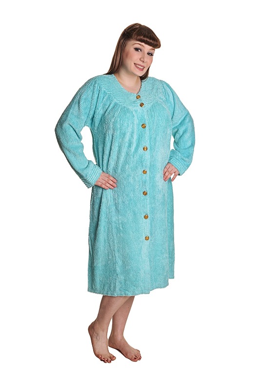 Button Up Chenille Dressing Gown in Aqua