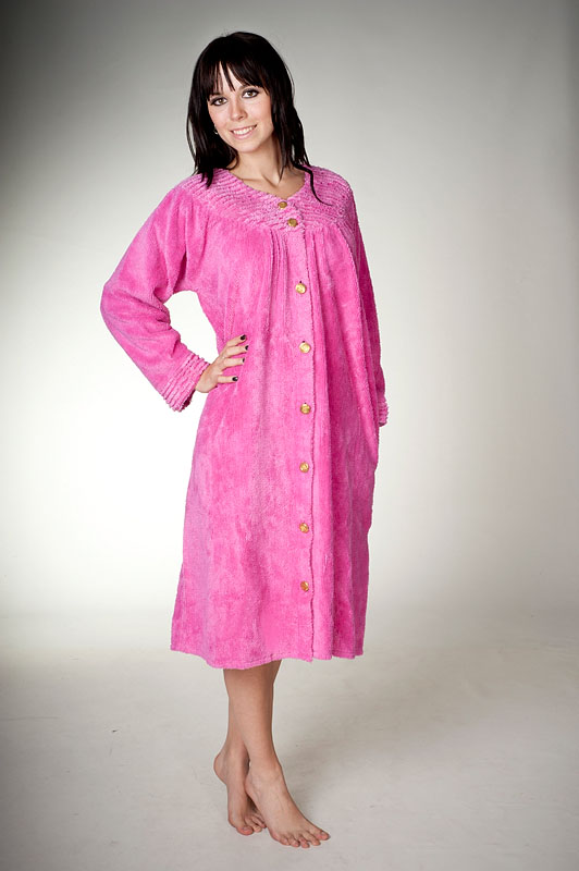 Button Up Chenille Dressing Gown in Fuchsia